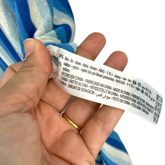 Zara Blue Striped V Neck Linen Blend Coverup Dress Size Medium NWT $90 MSRP - Picture 7 of 9